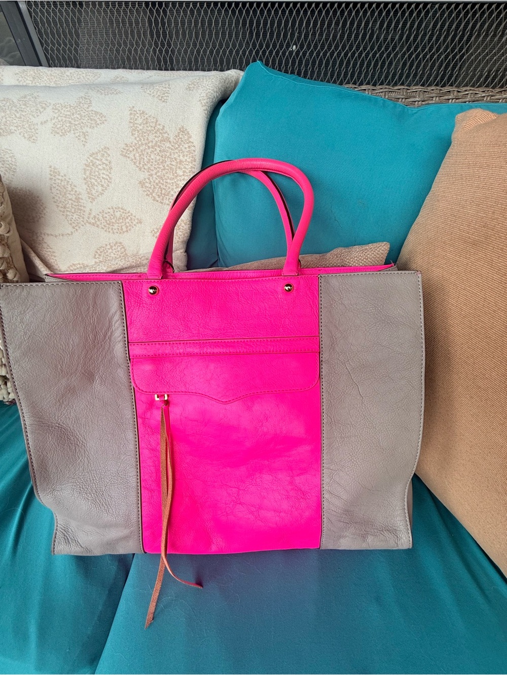 Rebecca Minkoff Hot Pink and Gray Two-Tone Tote